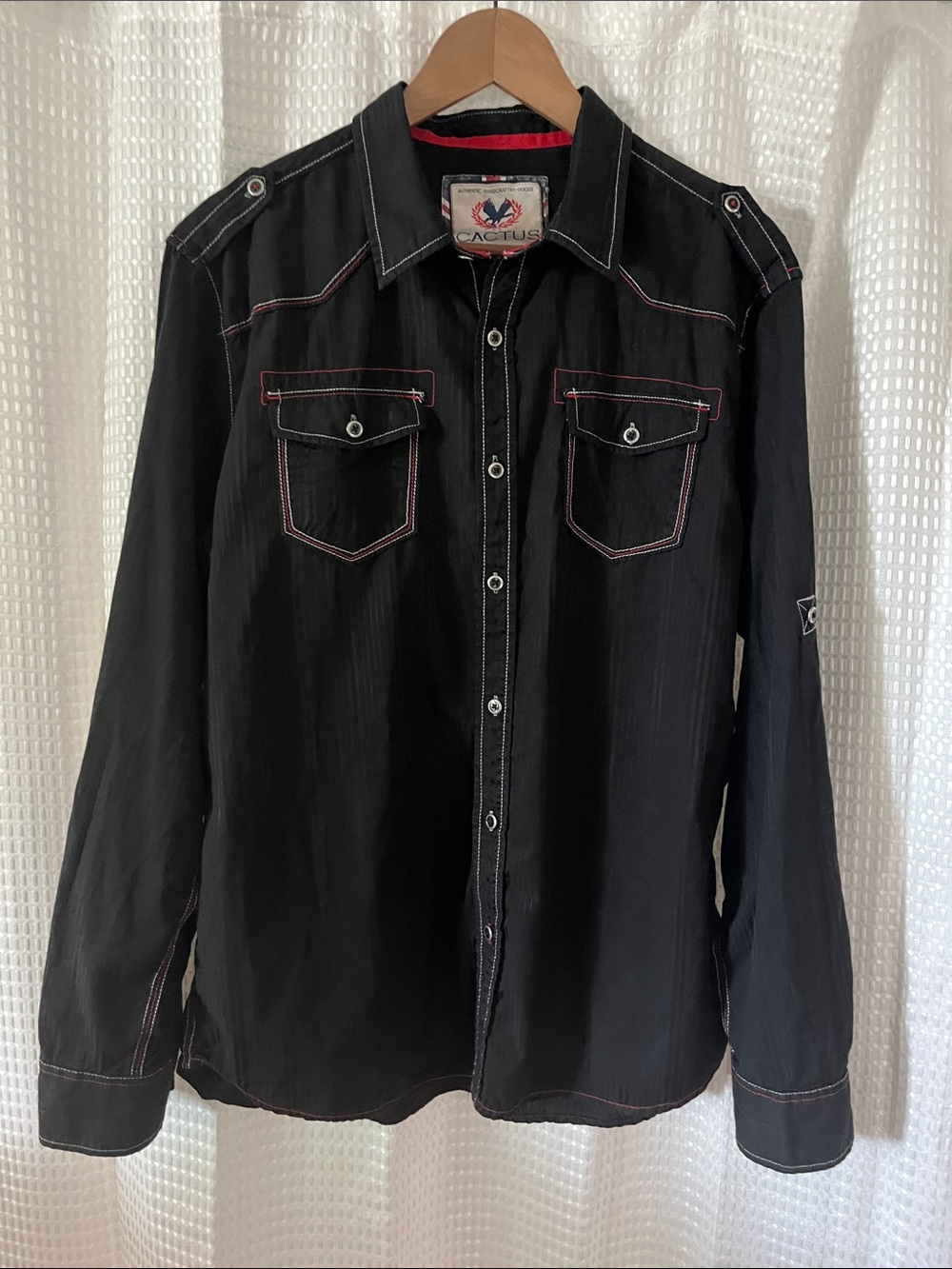 Cactus XL Black Western Shirt Contrast Stitch Snap Tab Utility Cotton Blend